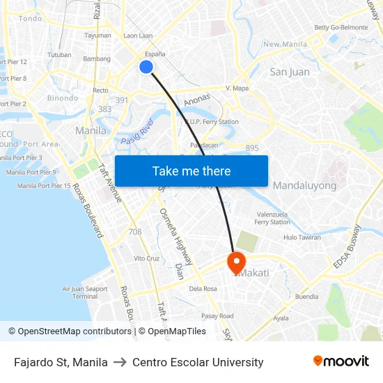 Fajardo St, Manila to Centro Escolar University map