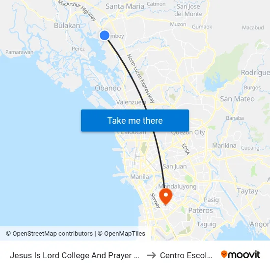 Jesus Is Lord College And Prayer Garden, Bocaue, Bulacan to Centro Escolar University map