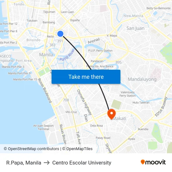 R.Papa, Manila to Centro Escolar University map