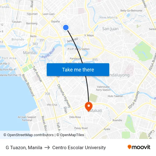 G Tuazon, Manila to Centro Escolar University map