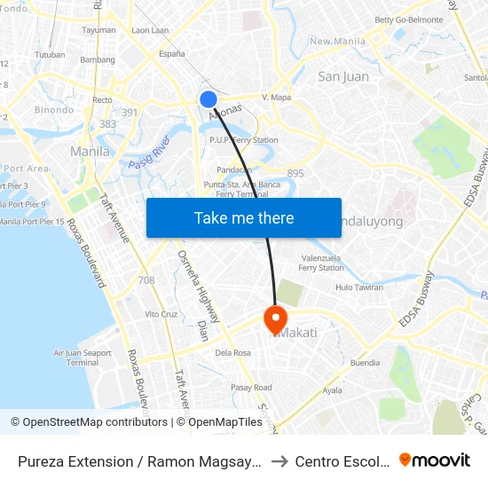 Pureza Extension / Ramon Magsaysay Blvd Intersection, Manila to Centro Escolar University map
