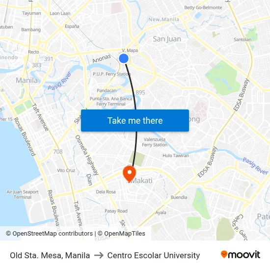Old Sta. Mesa, Manila to Centro Escolar University map