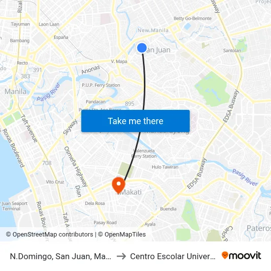 N.Domingo,  San Juan, Manila to Centro Escolar University map