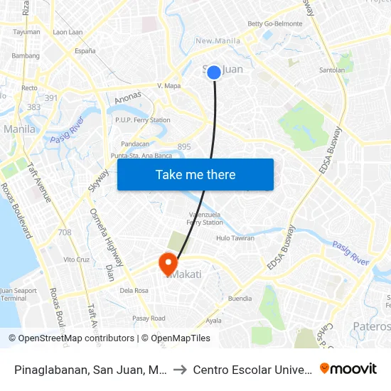 Pinaglabanan, San Juan, Manila to Centro Escolar University map