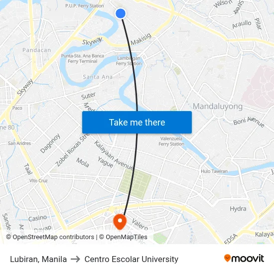 Lubiran, Manila to Centro Escolar University map