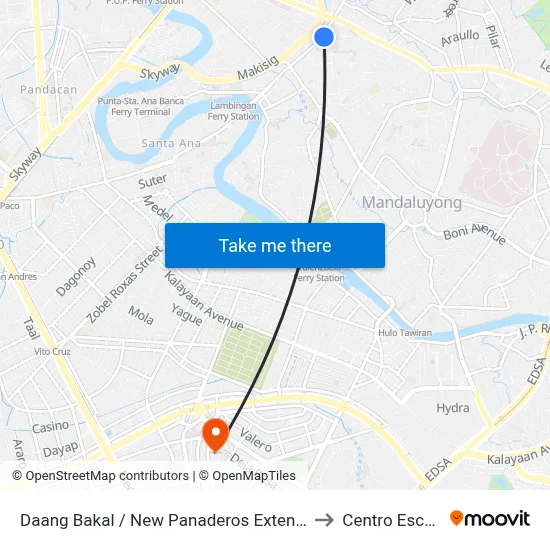 Daang Bakal / New Panaderos Extension Intersection, Mandaluyong City to Centro Escolar University map