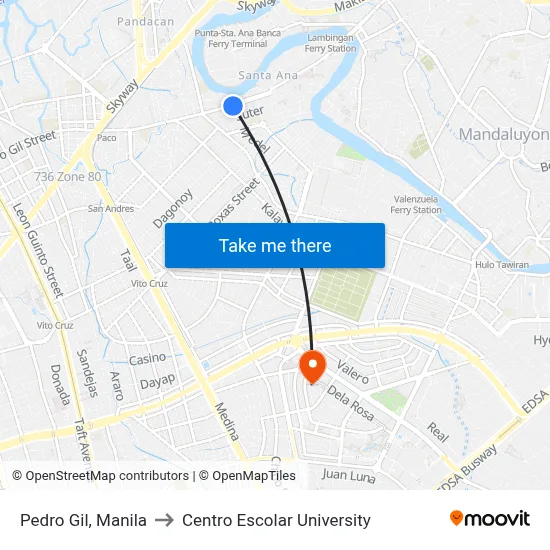 Pedro Gil, Manila to Centro Escolar University map