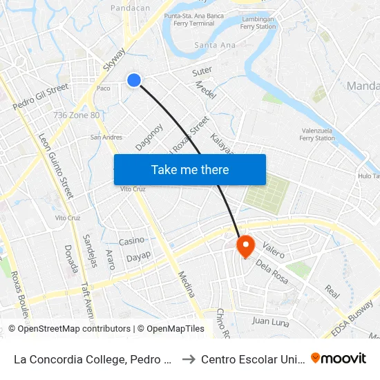 La Concordia College, Pedro Gil, Manila to Centro Escolar University map