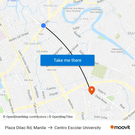 Plaza Dilao Rd, Manila to Centro Escolar University map