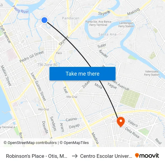 Robinson's Place - Otis, Manila to Centro Escolar University map