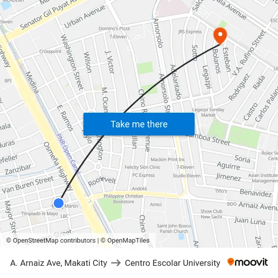 A. Arnaiz Ave, Makati City to Centro Escolar University map