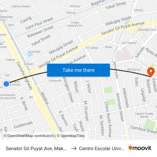 Senator Gil Puyat Ave, Makati City to Centro Escolar University map