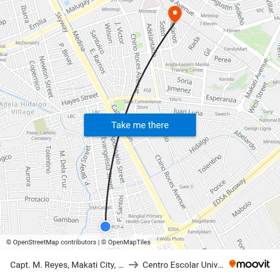 Capt. M. Reyes, Makati City, Manila to Centro Escolar University map