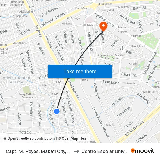 Capt. M. Reyes, Makati City, Manila to Centro Escolar University map