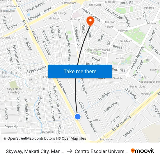 Skyway, Makati City, Manila to Centro Escolar University map