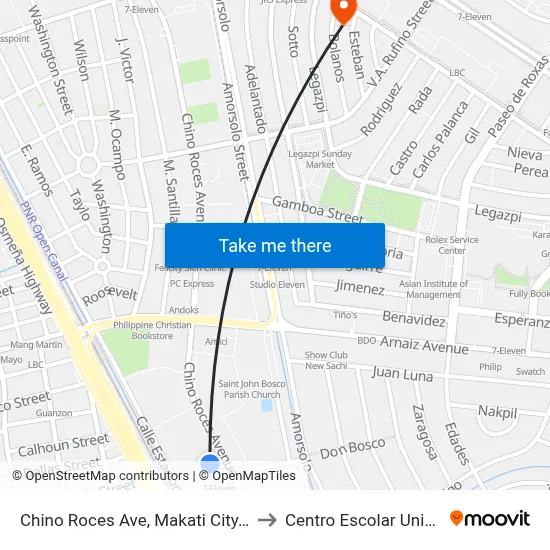 Chino Roces Ave, Makati City, Manila to Centro Escolar University map