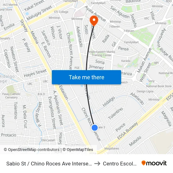 Sabio St / Chino Roces Ave Intersection, Makati City, Manila to Centro Escolar University map