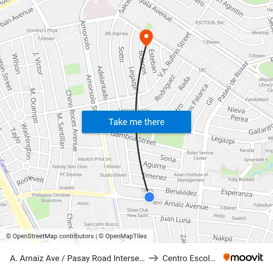 A. Arnaiz Ave / Pasay Road Intersection, Makati City, Manila to Centro Escolar University map