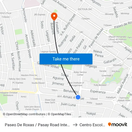 Paseo De Roxas / Pasay Road Intersection, Makati City, Manila to Centro Escolar University map