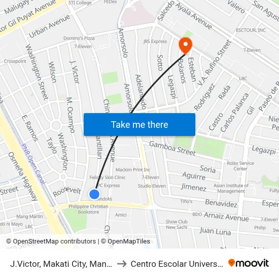 J.Victor, Makati City, Manila to Centro Escolar University map