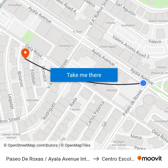 Paseo De Roxas / Ayala Avenue Intersection, Makati City, Manila to Centro Escolar University map