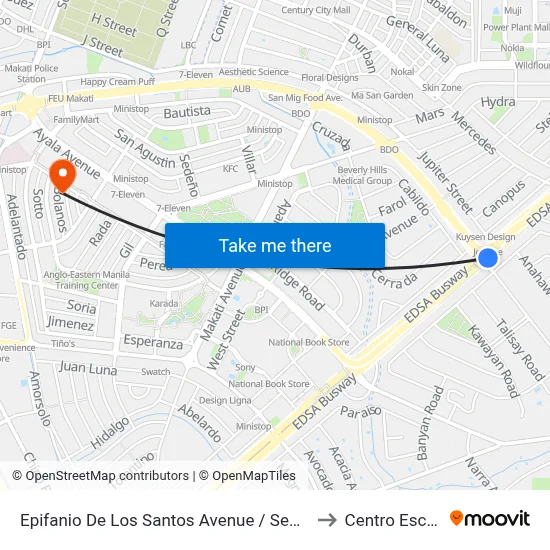 Epifanio De Los Santos Avenue / Senator Gil Puyat Ave, Makati City, Manila to Centro Escolar University map