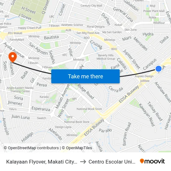 Kalayaan Flyover, Makati City, Manila to Centro Escolar University map
