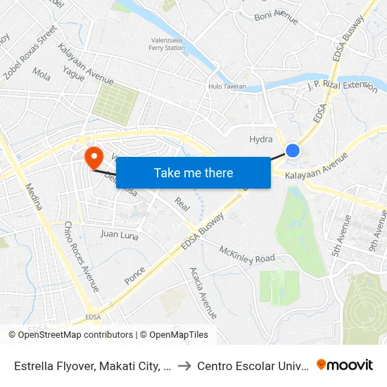 Estrella Flyover, Makati City, Manila to Centro Escolar University map