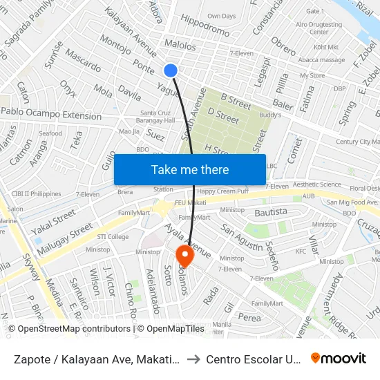 Zapote / Kalayaan Ave, Makati City, Manila to Centro Escolar University map