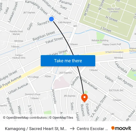 Kamagong / Sacred Heart St, Makati City, Manila to Centro Escolar University map