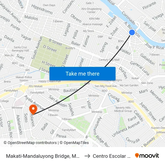 Makati-Mandaluyong Bridge, Makati City, Manila to Centro Escolar University map