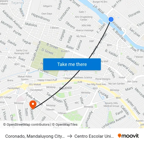 Coronado, Mandaluyong City, Manila to Centro Escolar University map