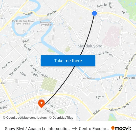 Shaw Blvd / Acacia Ln Intersection, Mandaluyong City to Centro Escolar University map