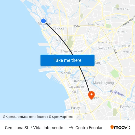 Gen. Luna St. / Vidal Intersection, Malabon City to Centro Escolar University map