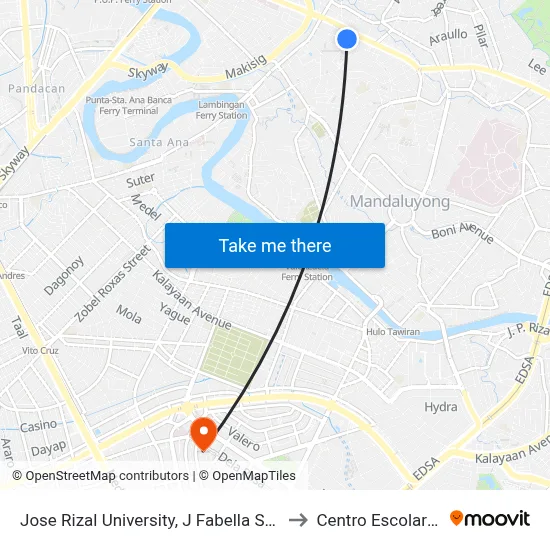 Jose Rizal University, J Fabella St, Mandaluyong City to Centro Escolar University map