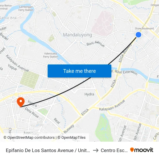 Epifanio De Los Santos Avenue / United Intersection, Mandaluyong City, Manila to Centro Escolar University map