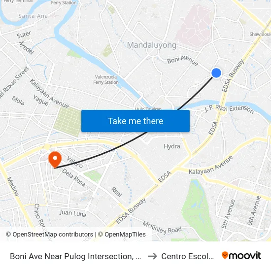 Boni Ave Near Pulog Intersection, Mandaluyong City, Manila to Centro Escolar University map