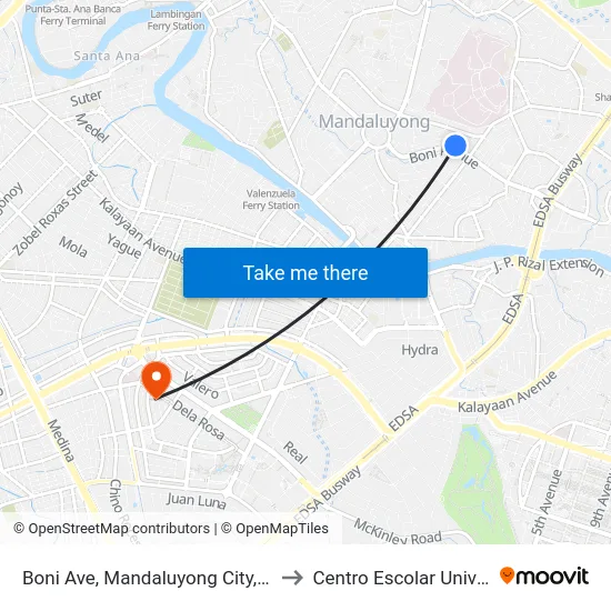 Boni Ave, Mandaluyong City, Manila to Centro Escolar University map