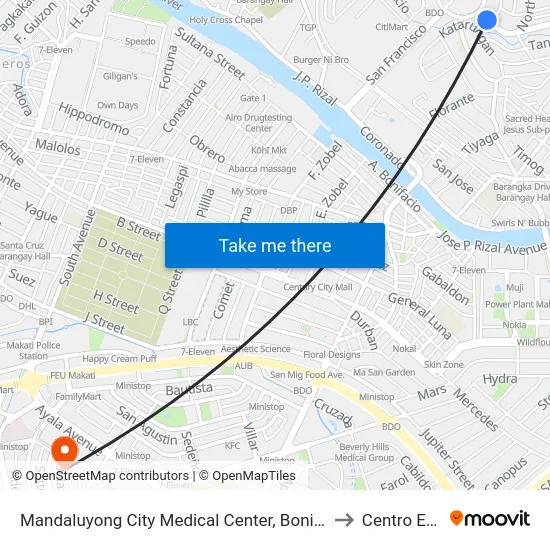 Mandaluyong City Medical Center, Boni Ave / Sto Rosario Intersection, Mandaluyong City, Manila to Centro Escolar University map