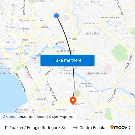 D. Tuazon / Eulogio Rodriguez Sr Ave Intersection, Manila to Centro Escolar University map
