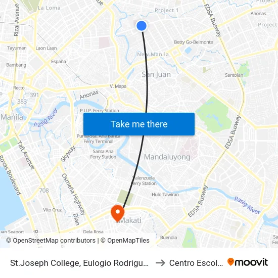 St.Joseph College, Eulogio Rodriguez Sr. Ave, Quezon City, Manila to Centro Escolar University map