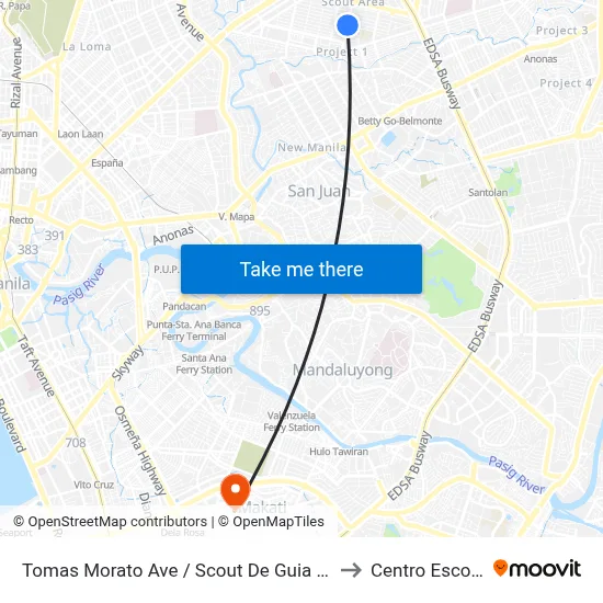 Tomas Morato Ave / Scout De Guia Intersection, Quezon City, Manila to Centro Escolar University map