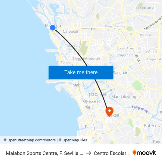 Malabon Sports Centre, F. Sevilla Street, Malabon City to Centro Escolar University map