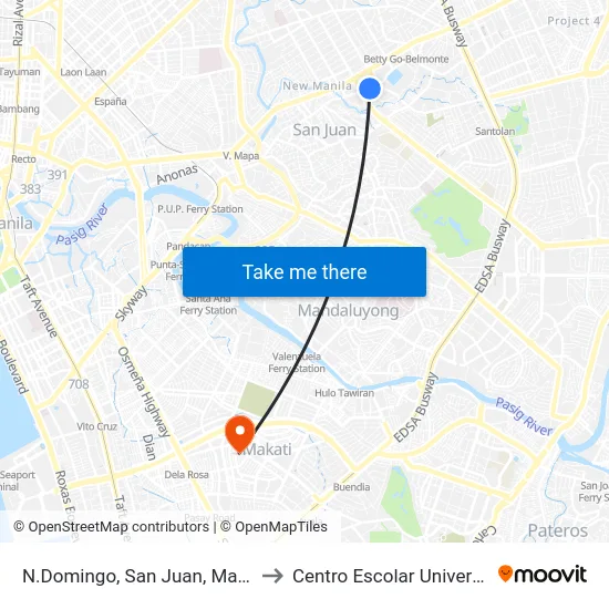 N.Domingo, San Juan, Manila to Centro Escolar University map