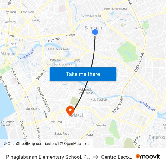 Pinaglabanan Elementary School, Pinaglabanan, San Juan, Manila to Centro Escolar University map