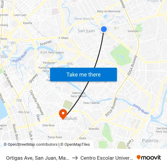 Ortigas Ave, San Juan, Manila to Centro Escolar University map