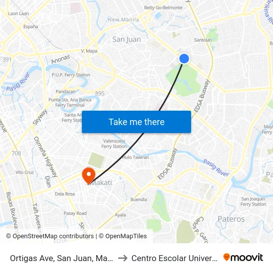 Ortigas Ave, San Juan, Manila to Centro Escolar University map