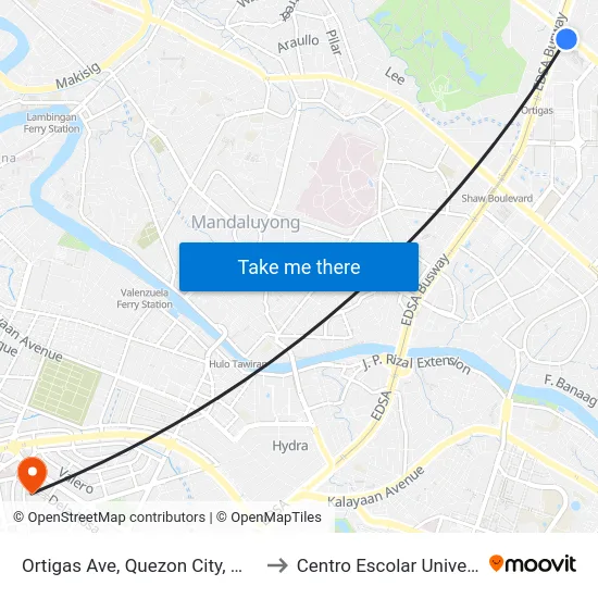 Ortigas Ave, Quezon City, Manila to Centro Escolar University map