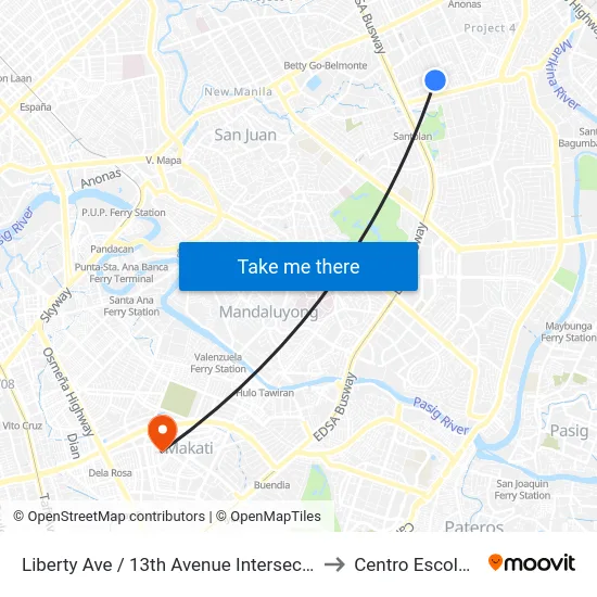 Liberty Ave / 13th Avenue Intersection, Quezon City, Manila to Centro Escolar University map