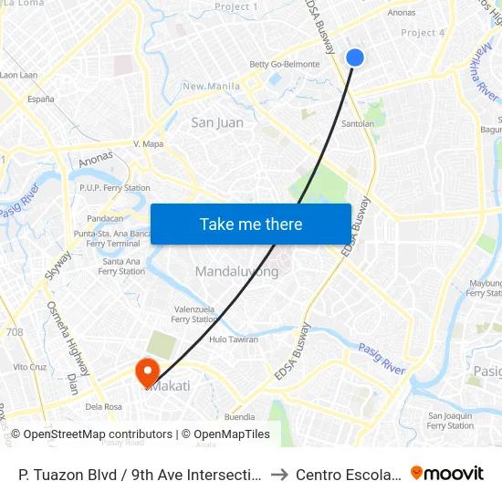 P. Tuazon Blvd / 9th Ave Intersection, Quezon City, Manila to Centro Escolar University map